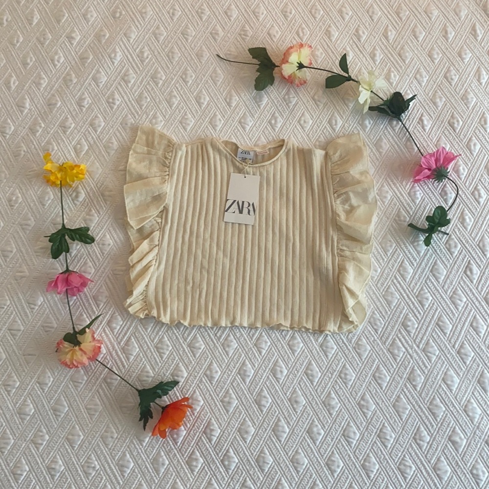 NEW Cream kids shirt with ruffles on the side